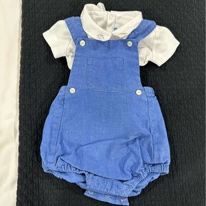 Jacadi 2-Piece Blue Short Overall with White collared onesie